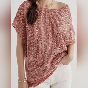 Anthropologie Red and White Knit Poncho